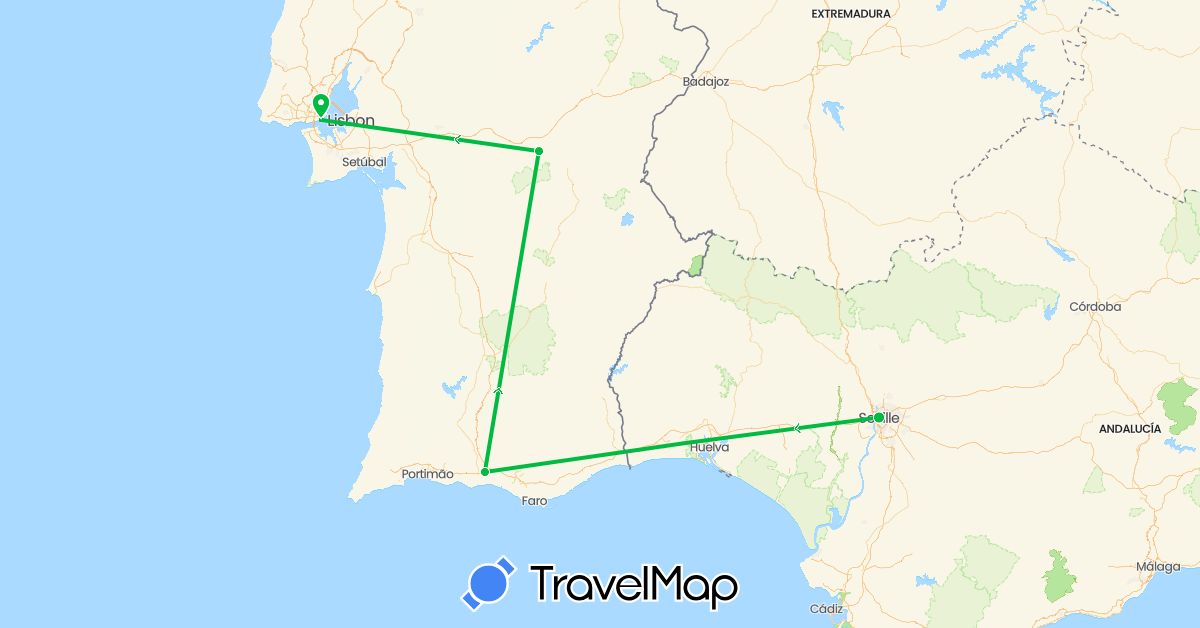 TravelMap itinerary: bus in Spain, Portugal (Europe)